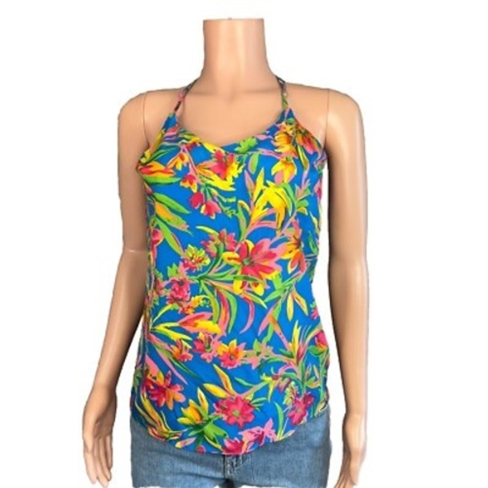 J.Crew‎ Womens Tropical Floral Racerback Camisole Top Blue Pink Yellow Size 8